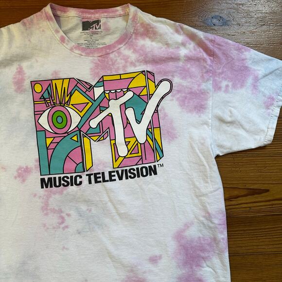 MTV pink white tie dyed Music Television shirt sleeve graphic shirt SIZE L - Picture 2 of 4